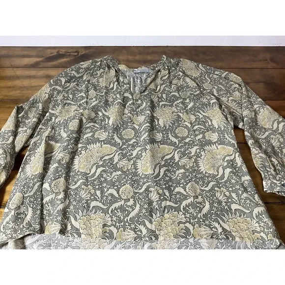 VINCE 100% Silk Blouse Sheer Vintage Botanical Print Size Medium - Picture 2 of 13
